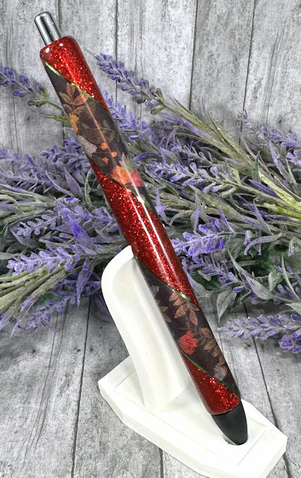 Handmade Red and Green flowers Washi Tape glitter pen with free refill