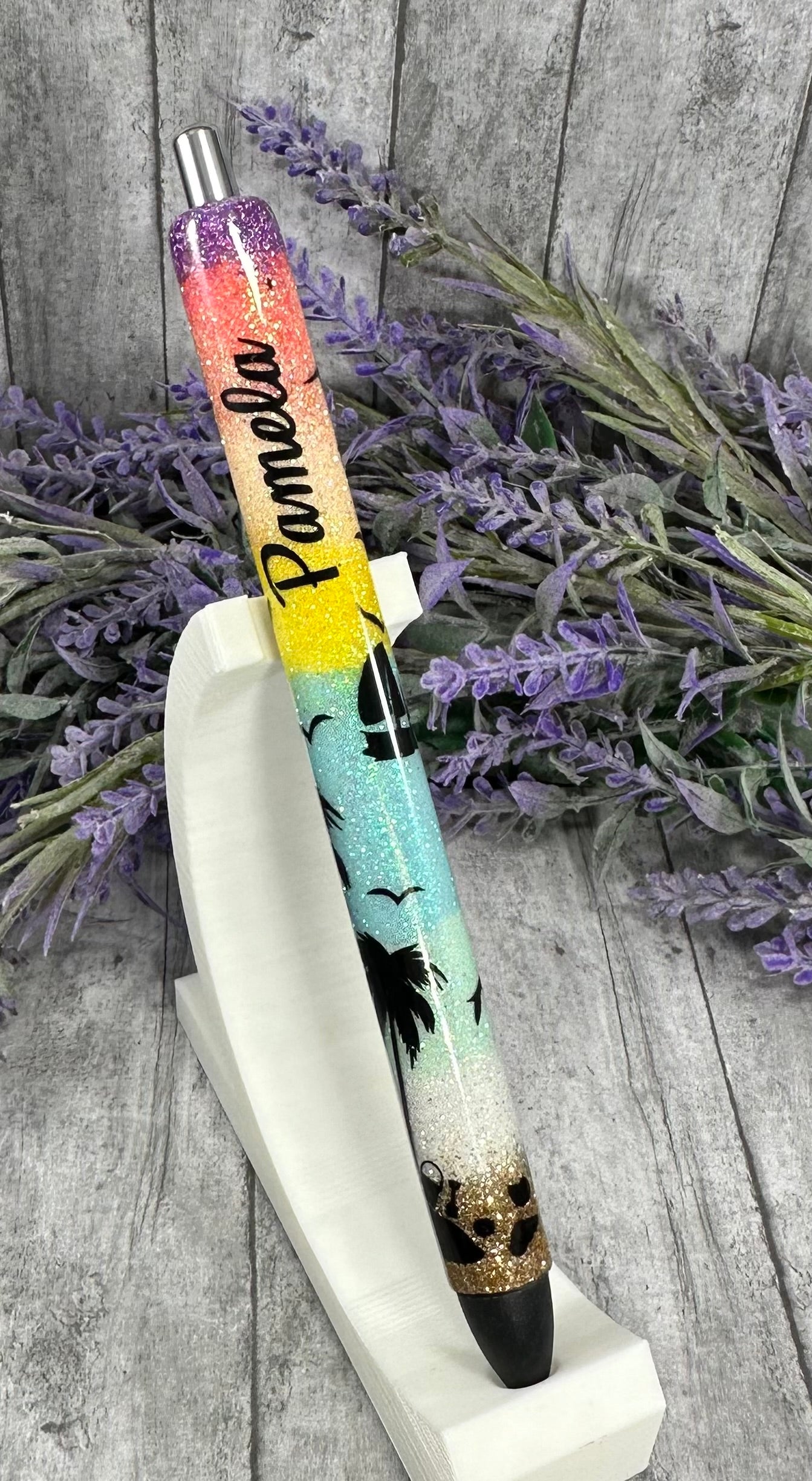 Custom Order Handmade Beach Sunset Scene Glitter Pen with free refill