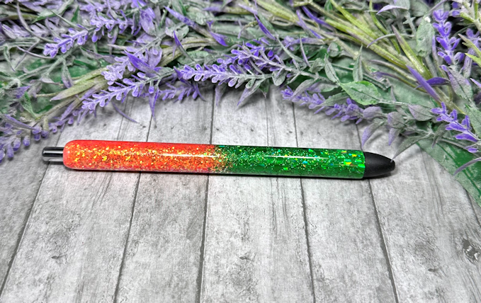 Handmade Orange and Green Ombre glitter pen with free refill
