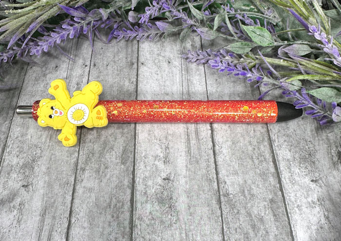 Handmade Yellow Funshine Bear glitter pen with free refill