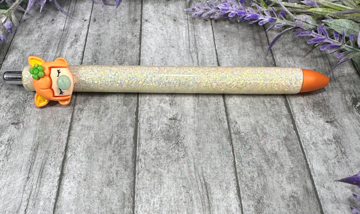 Handmade Orange Kawaii Bubblegum Girl glitter pen with free refill