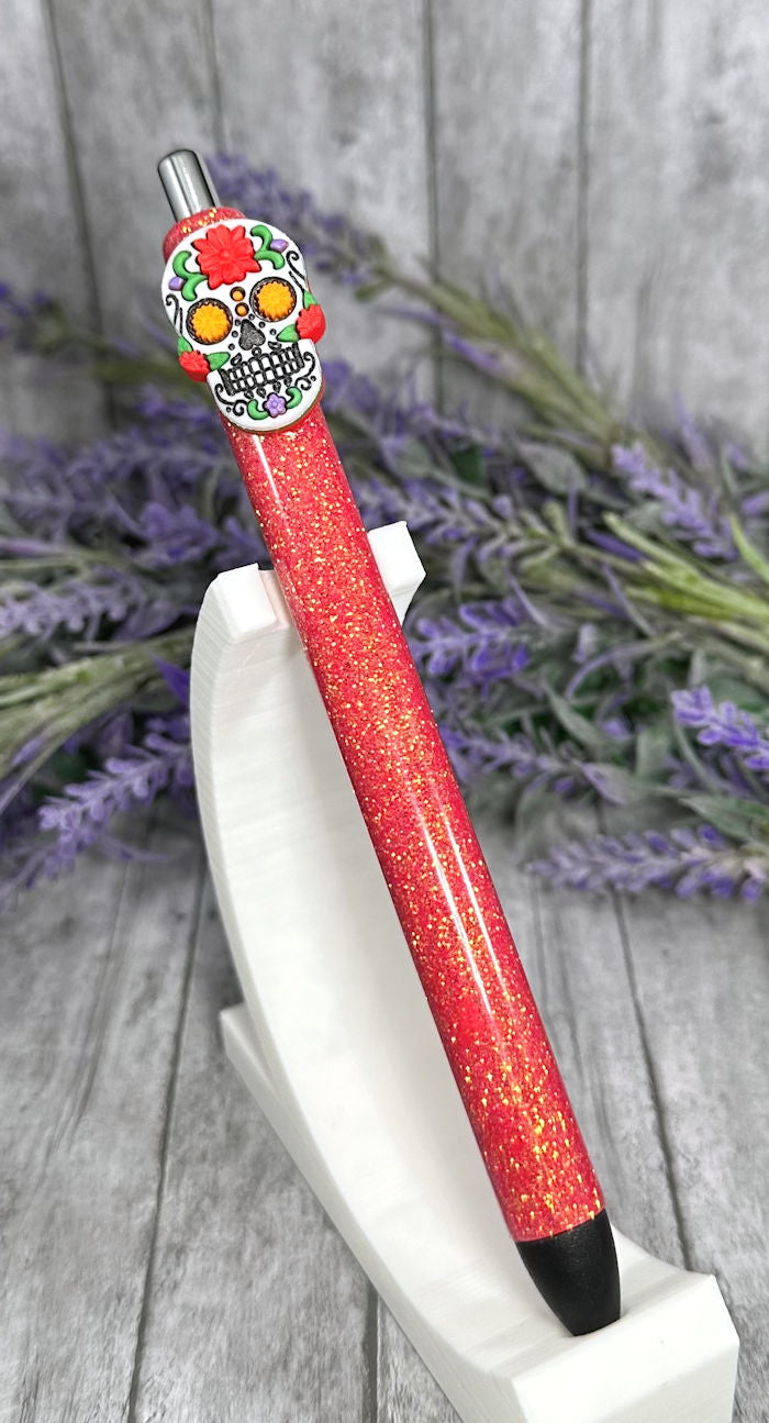 Handmade Halloween Sugar Skill on orange glitter pen with free refill