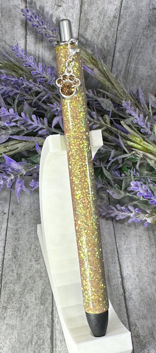 Handmade Medium Gold Dog Paw dangle charm glitter pen with free refill