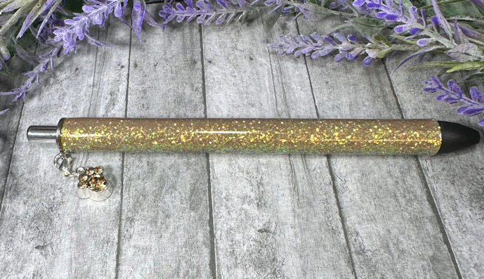 Handmade Medium Gold Dog Paw dangle charm glitter pen with free refill