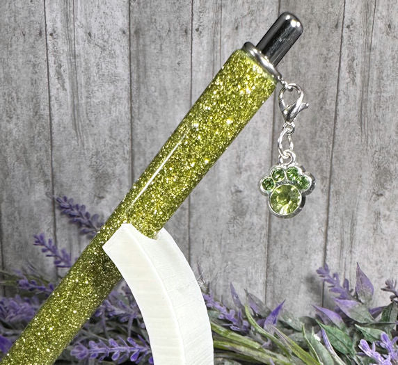 Handmade light green Dog Paw dangle charm glitter pen with free refill