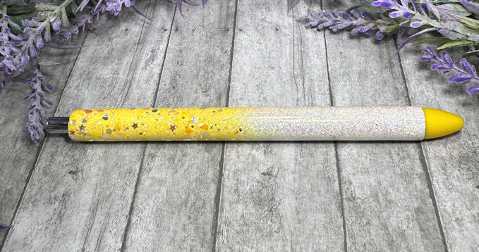 Handmade Yellow and White Ombre glitter pen with free refill