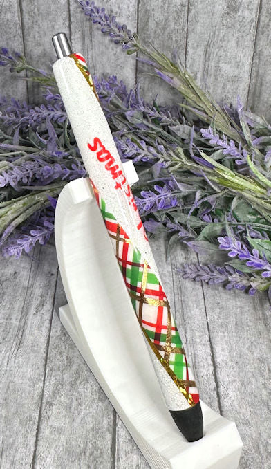 Handmade Merry Christmas Plaid glitter pen with free refill 2