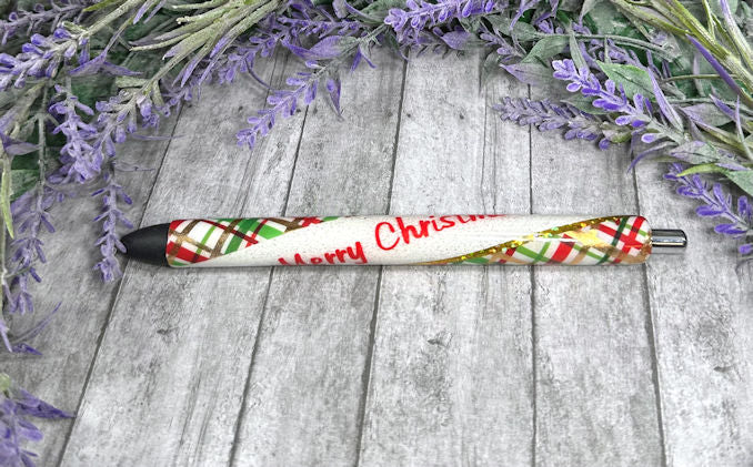 Handmade Merry Christmas Plaid glitter pen with free refill 2