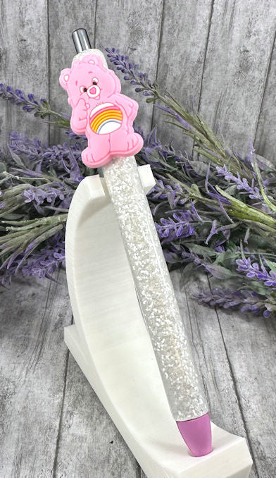 Handmade Pink Care Bear glitter pen with free refill