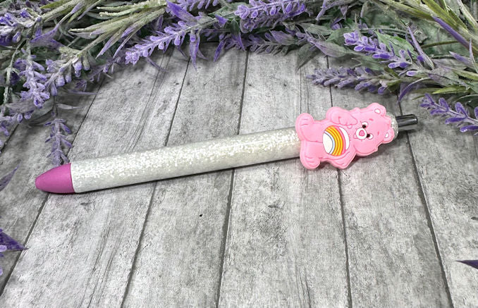Handmade Pink Care Bear glitter pen with free refill