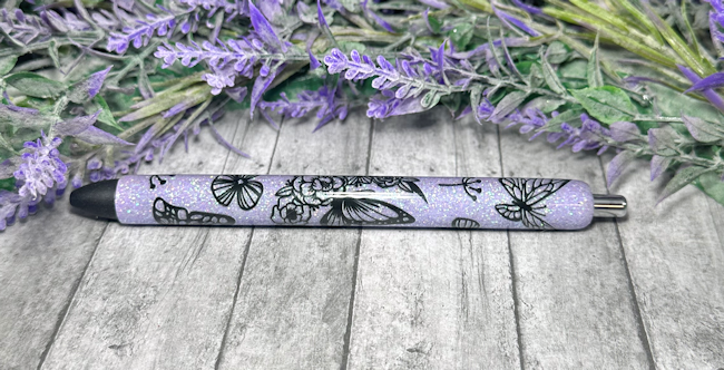 Handmade Butterflies on purple glitter pen with free refill