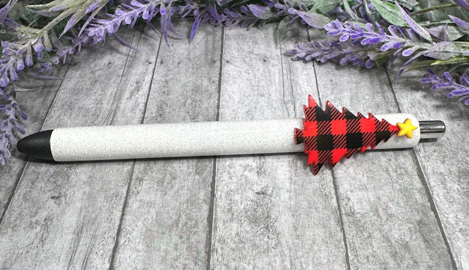 Handmade Red Plaid Christmas Tree glitter pen with free refill