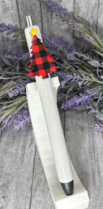 Handmade Red Plaid Christmas Tree glitter pen with free refill