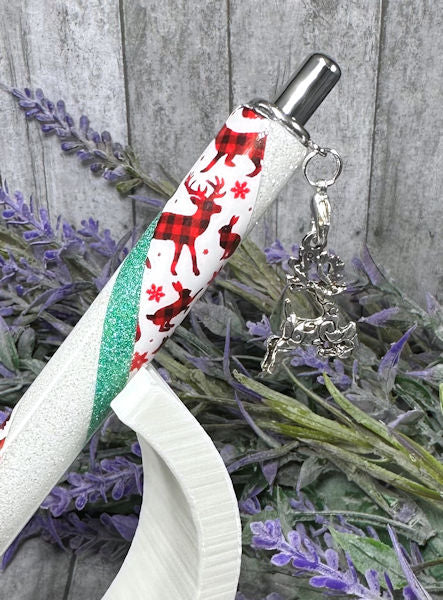 Handmade Christmas Animals dangle charm glitter pen with free refill