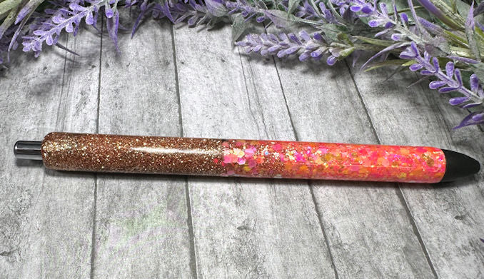 Handmade Ombre Orange and Rose Gold glitter pen with free refill