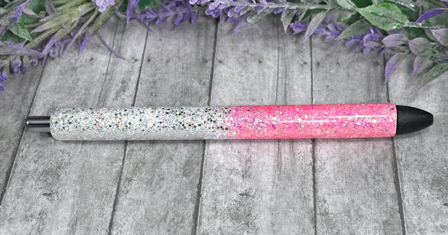Handmade Silver and Pink Ombre glitter pen with free refill
