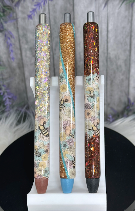 Handmade Peek A Boo Boho Bees glitter pen with free refill