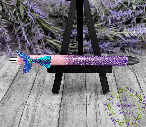 Handmade Mermaid Tail pink and purple glitter pen with free refill
