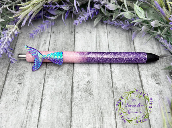 Handmade Mermaid Tail pink and purple glitter pen with free refill