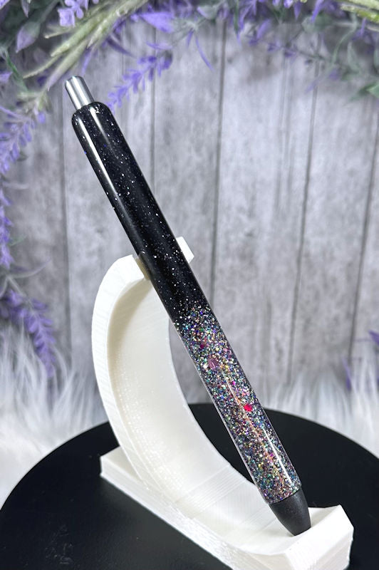 Handmade Ombre Black and Holographic Silver glitter pen with free refill