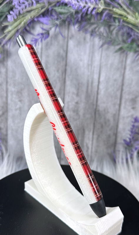 Handmade Merry Christmas Plaid glitter pen with free refill
