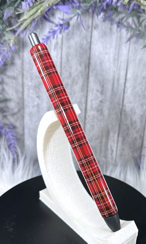 Handmade Merry Christmas Plaid glitter pen with free refill