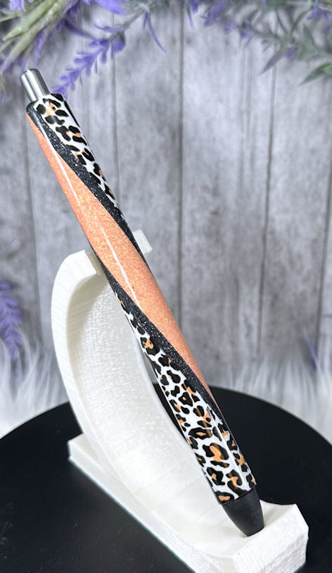 Handmade animal print on Light Orange glitter pen with free refill