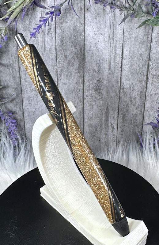 Handmade Black and Gold Christmas glitter pen with free refill