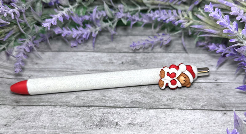 Handmade Teddy Bear Santa Christmas glitter pen with free refill