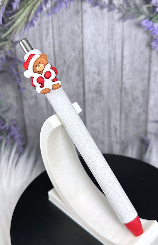 Handmade Teddy Bear Santa Christmas glitter pen with free refill