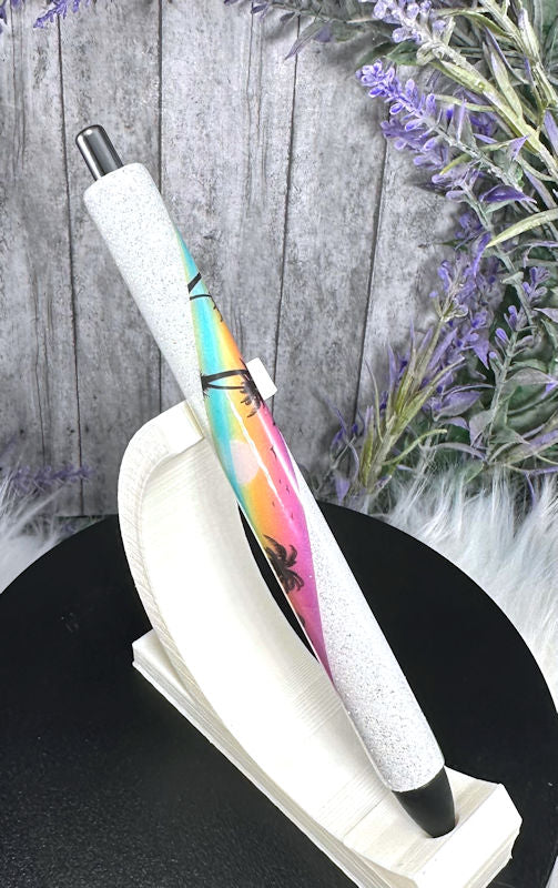 Handmade Beach Palm Trees glitter pen with free refill