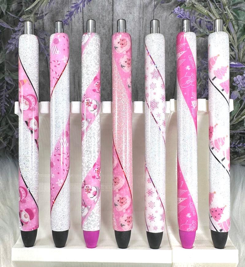 Handmade Christmas Pink Gnomes glitter pen with free refill