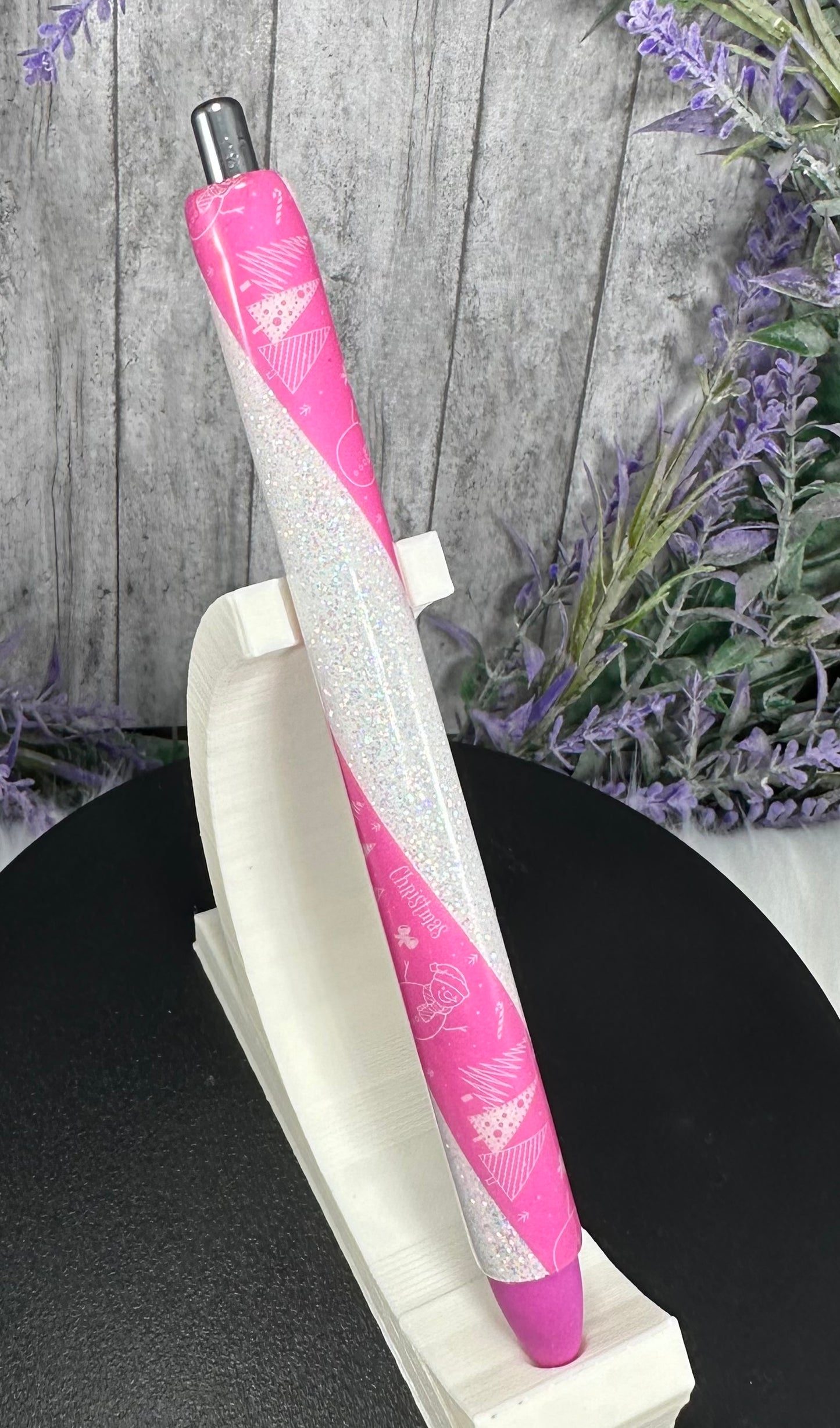 Handmade Pink Christmas glitter pen with free refill