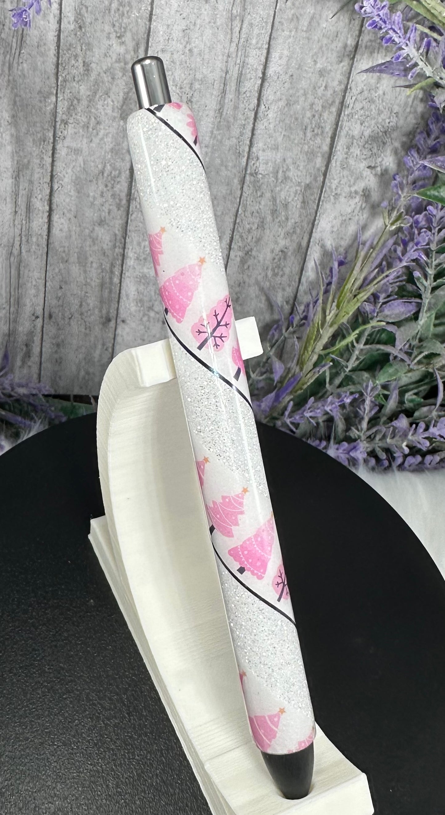 Handmade Christmas Pink Trees glitter pen with free refill