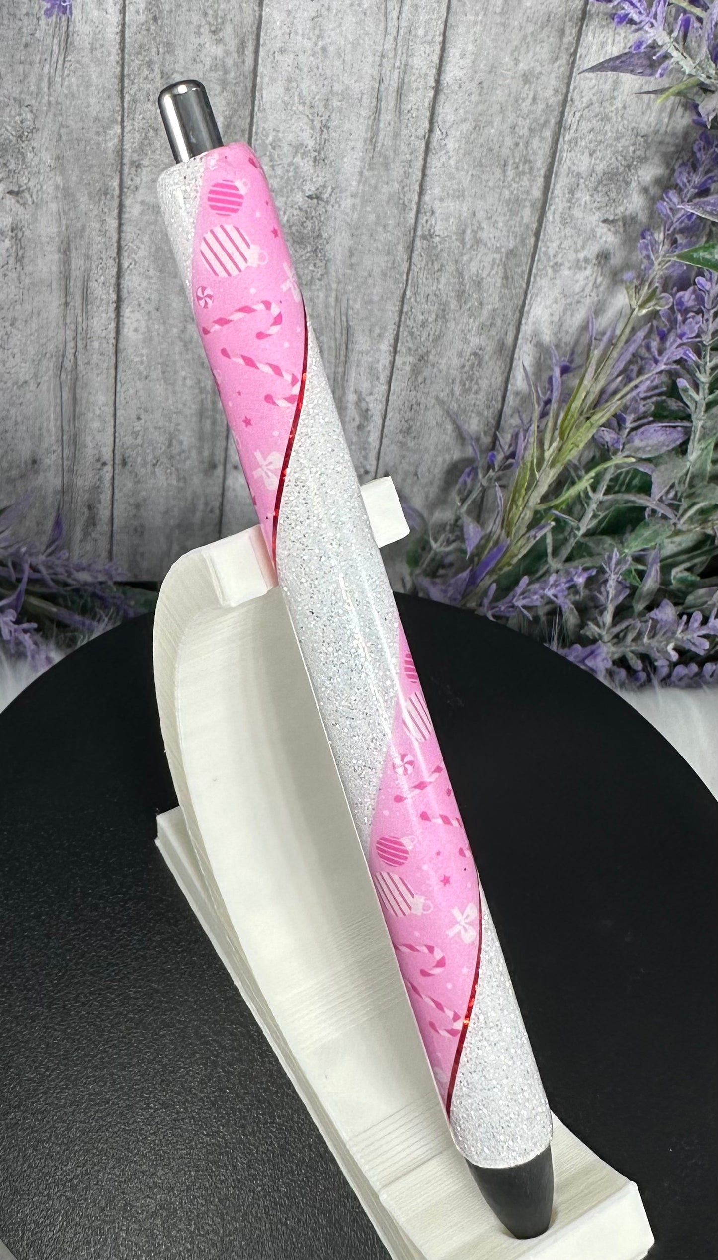 Handmade Christmas Pink Candy Canes glitter pen with free refill
