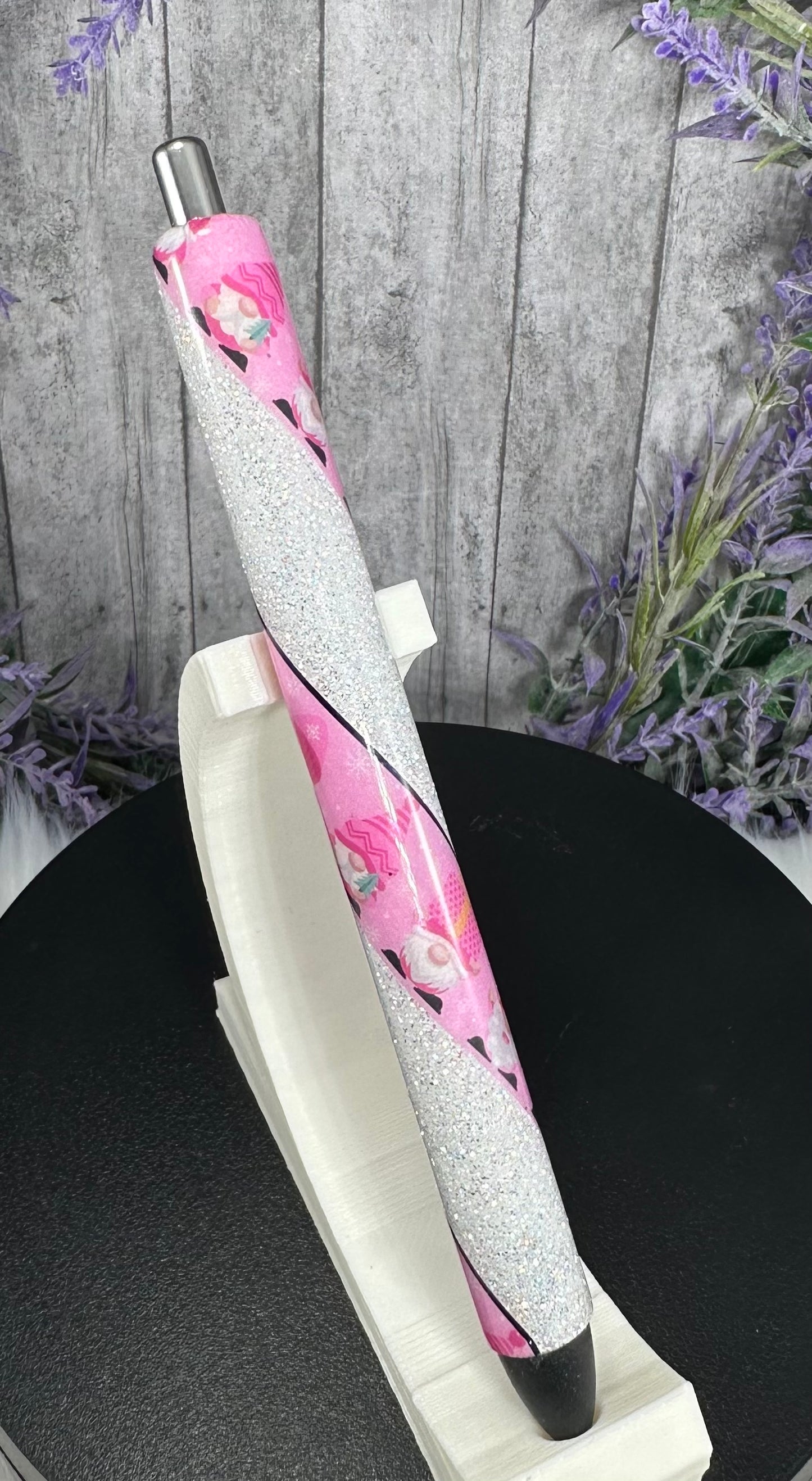 Handmade Christmas Pink Gnomes glitter pen with free refill