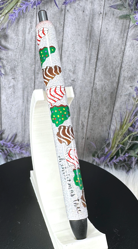 Handmade Little Debbie O Christmas Tree Cakes glitter pen with free refill
