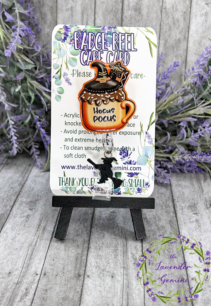 Handmade Hocus Pocus Badge Reel with witch