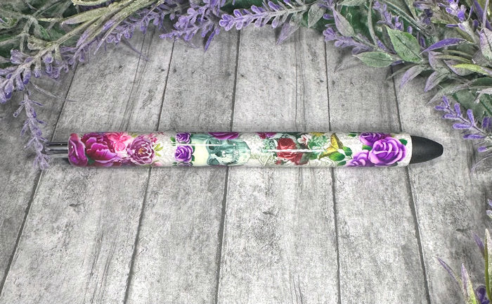 Handmade Skeleton and Flowers glitter pen with free refill