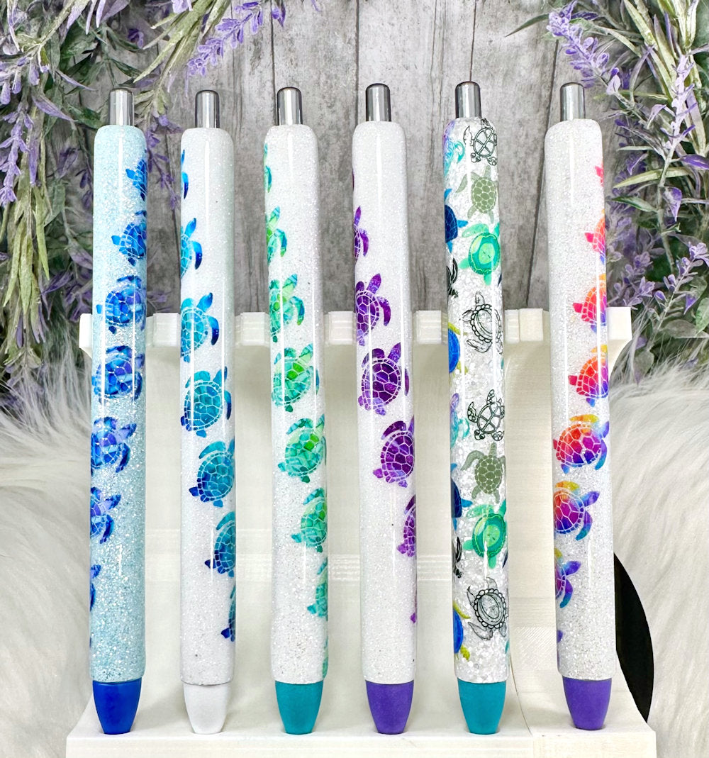 Handmade Blue Sea Turtles glitter pen with free refill