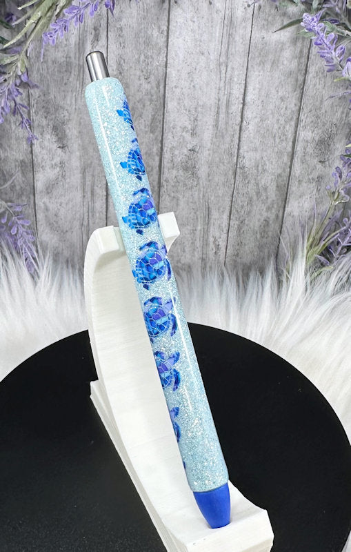 Handmade Blue Sea Turtles glitter pen with free refill