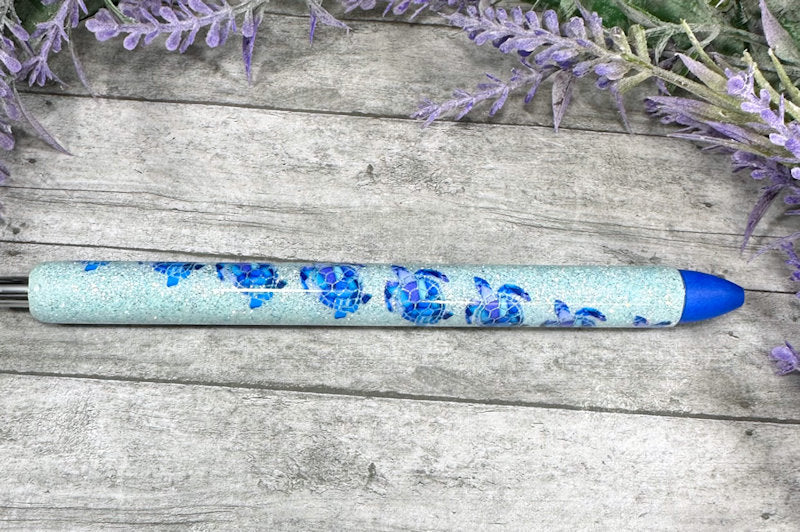 Handmade Blue Sea Turtles glitter pen with free refill