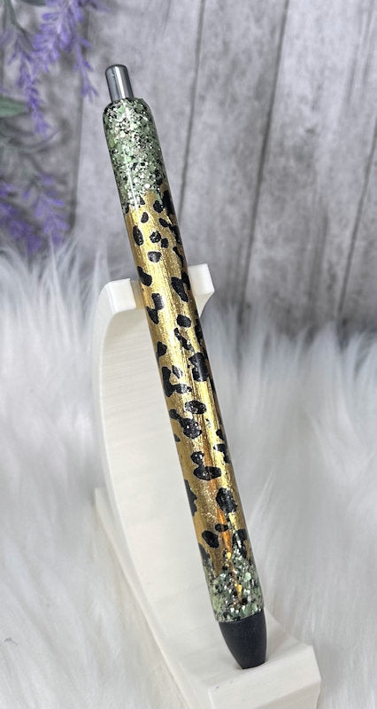 Handmade Green and Gold Cheetah animal print Washi Tape glitter pen with free refill