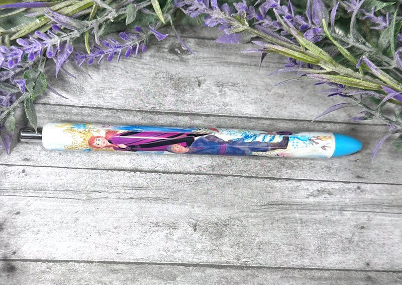 Handmade Frozen Themed glitter pen with free refill