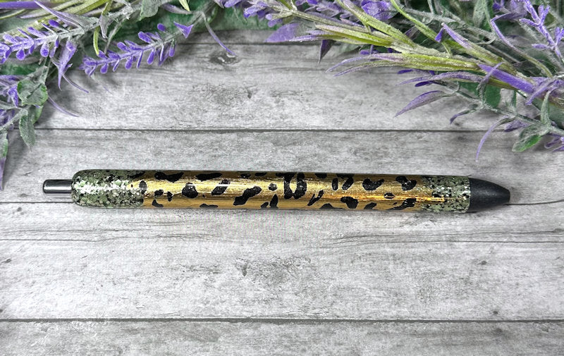 Handmade Green and Gold Cheetah animal print Washi Tape glitter pen with free refill