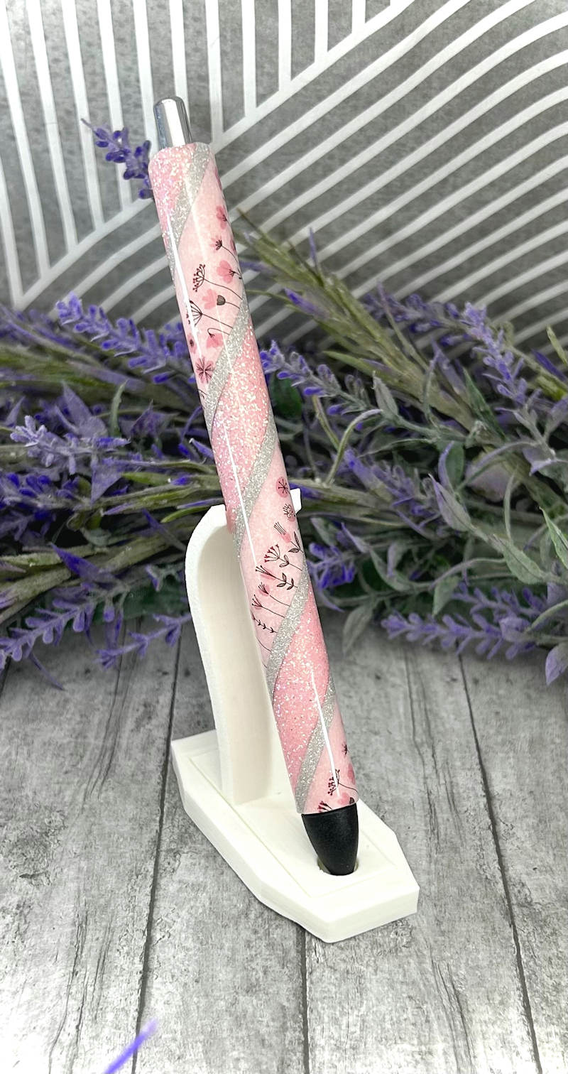 Handmade Pink flowers Washi Tape on pink glitter pen with free refill