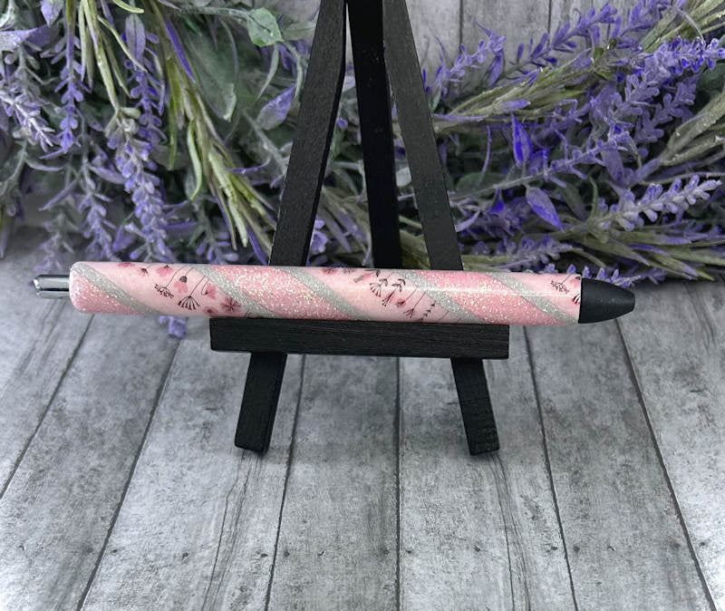 Handmade Pink flowers Washi Tape on pink glitter pen with free refill