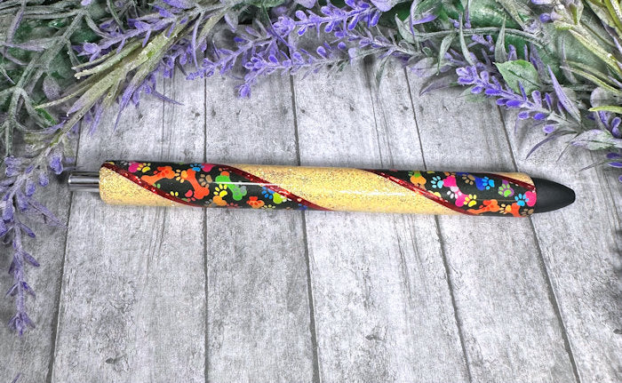 Handmade Paw Prints and Bones glitter pen with free refill