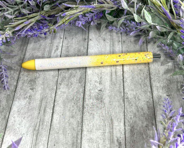 Handmade Yellow and White Ombre glitter pen with free refill 2