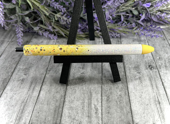 Handmade Yellow and White Ombre glitter pen with free refill 2
